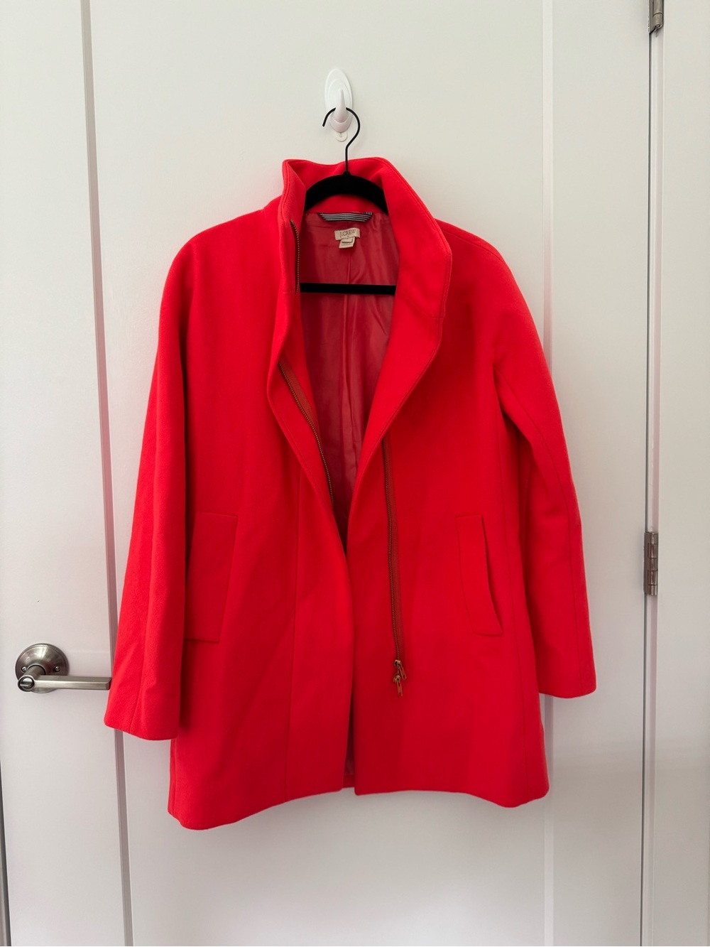 J. Crew Bright Red Wool Pea Coat with Stand Collar - Picture 3 of 6